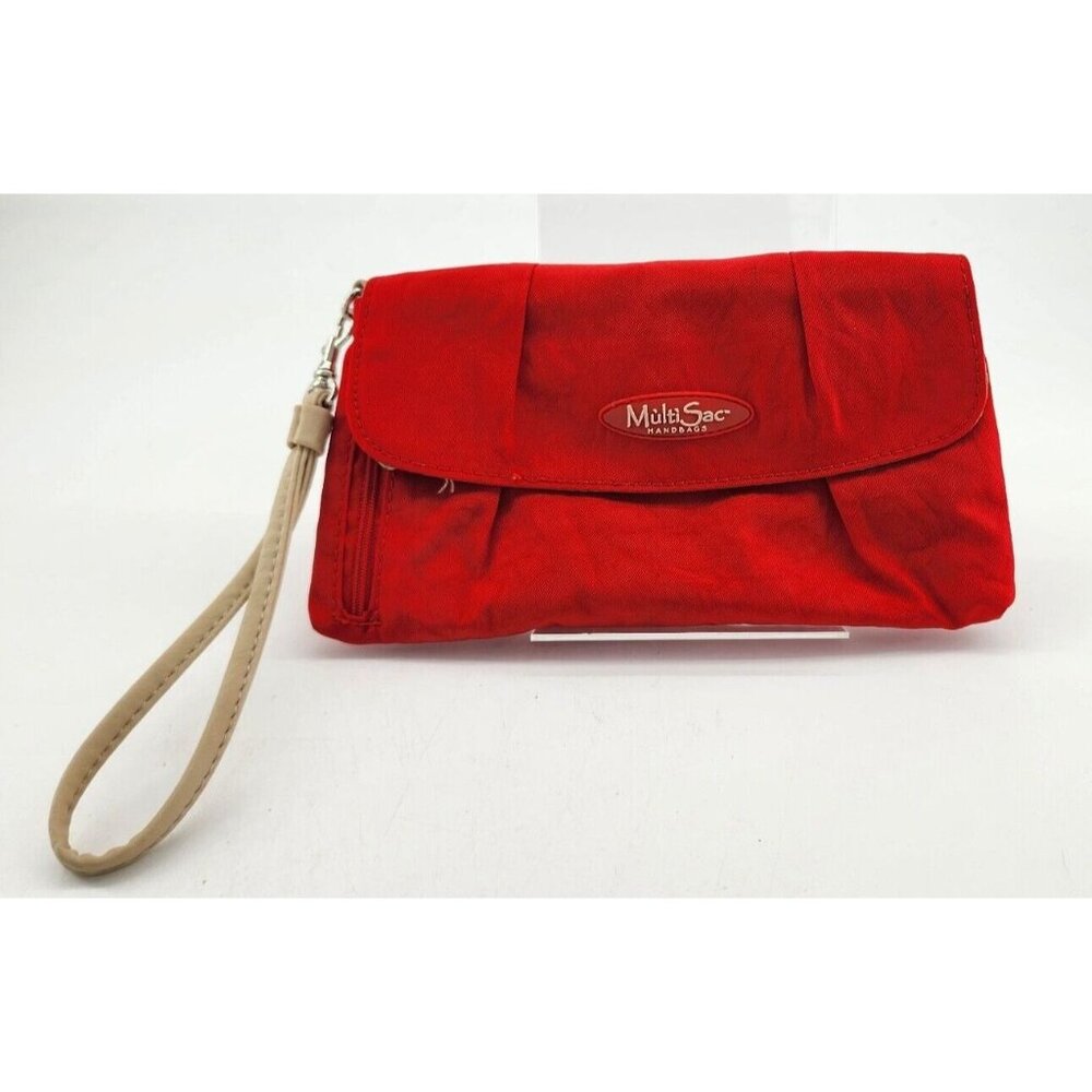 Multi Sac Mini Wristlet‎ Clutch Wallet Purse Red/Tan 100% Nylon 9" X 4.5"